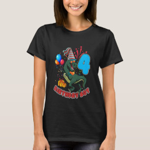 Kids 4 Year Old 4th Birthday Boy Son Dinosaur Rex T-Shirt