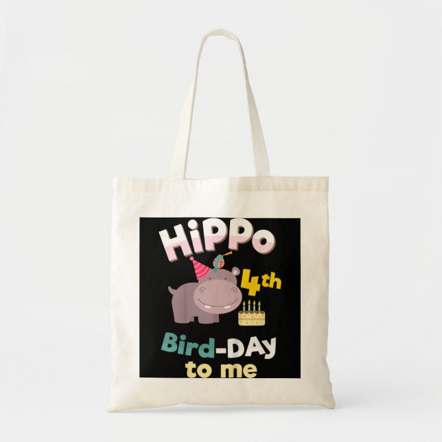 Kids 4 Year Old Birthday Boy Girl Gift Shirt Hippo Tote Bag (Front)
