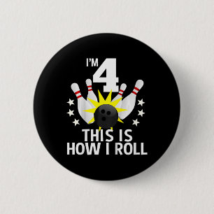 Kids 4 Year Old Bowling Birthday Party Shirt How I 6 Cm Round Badge