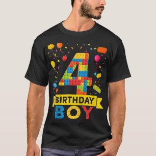 Kids 4 Year Old Building Blocks 4th Birthday Boy  T-Shirt