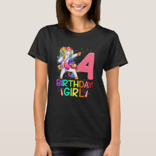 Kids 4 Year Old Dabbing Unicorn 4th Birthday Girl T-Shirt