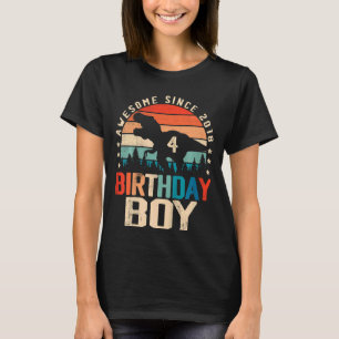 Kids 4 Year Old Dinosaur 4th Birthday Boy Awesome T-Shirt