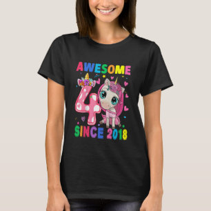 Kids 4 Year Old Girls Teens Unicorn 4th Birthday T-Shirt