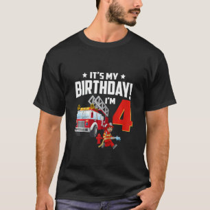 Kids 4 Year Old  It's My 4th Birthday Boy Fire Tru T-Shirt