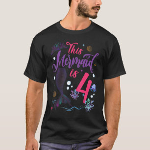 Kids 4 Year Old Mermaid Queen 4th Birthday Girl Ki T-Shirt