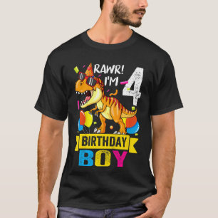 Kids 4 Year Old Rawr I'm 4th Birthday Boy Dinosau T-Shirt