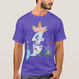 Kids 4 Year Old Unicorn Mermaid Birthday Theme Tai T-Shirt