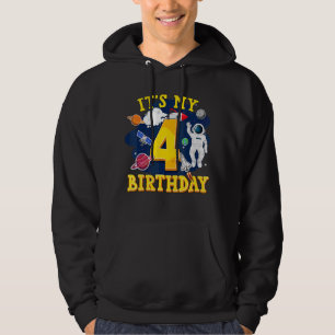 Kids 4 Years Old Astronaut Outer Space 4th Birthda Hoodie