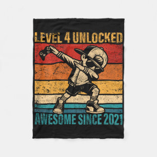 Kids 4 Years Old Birthday Gamer Dabbing Boy 4th Le Fleece Blanket