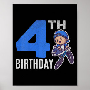 Kids 4 Years Old Bmx Bicycle Boys Cyclist 4th Birt Poster