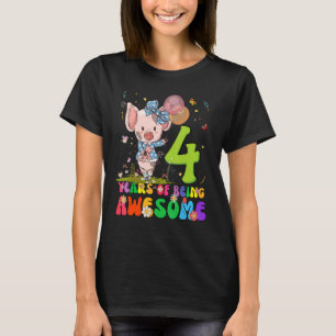 Kids 4 Years Old Teens 4th Birthday Boys Girls Awe T-Shirt