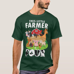 Kids 4 Yrs Old Little Farmer Cute 4th Birthday Far T-Shirt