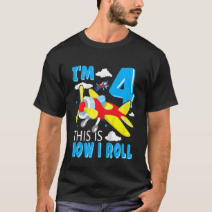 Kids 4th Aeroplane Birthday Boy Aeroplane Pilot 4  T-Shirt