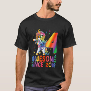 Kids 4th Birthday 4 Year Old  Girls Teens Dabbing  T-Shirt