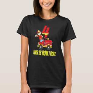 Kids 4th Birthday 4 Years Boy Firefighter Kids Fir T-Shirt