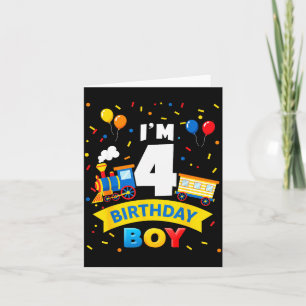 Kids 4th Birthday Boy Train Four 4 Year Old Birthd Card