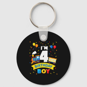 Kids 4th Birthday Boy Train Four 4 Year Old Birthd Key Ring