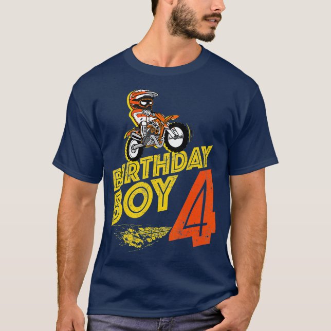 Kids 4th Birthday Boys Motorcycle  Biker 4 Years T-Shirt (Front)