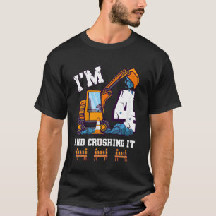 Kids 4th Birthday Crushing It Excavator Digger I'm T-Shirt