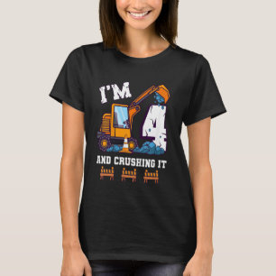 Kids 4th Birthday Crushing It Excavator Digger I'm T-Shirt