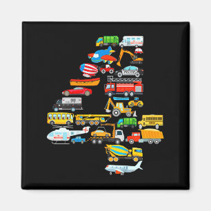 Kids 4th birthday for boys vehicles fire truck magnet