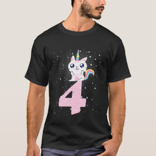 Kids 4Th Birthday Girl Outfit Unicorn Cat T-Shirt