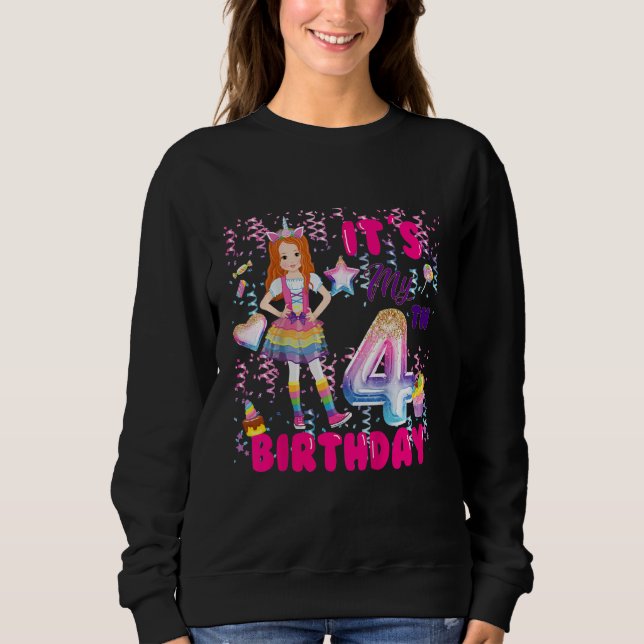 Kids 4th Birthday  Girls 4 Yr Red Haired 4th B Day Sweatshirt (Front)