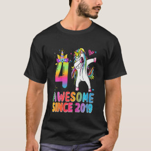 Kids 4th Birthday Girls Teens Dabbing Unicorn 4 Ye T-Shirt