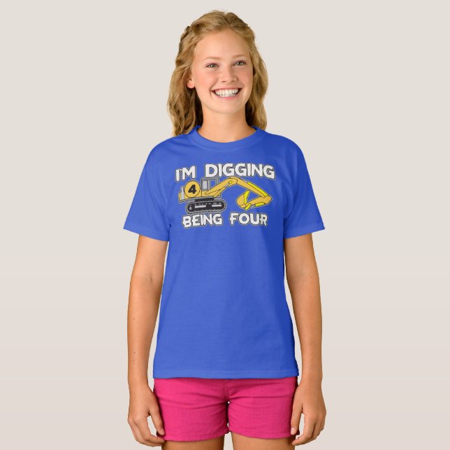 Kid's 4th Birthday I'm Digging Being Four T-Shirt (Front Full)