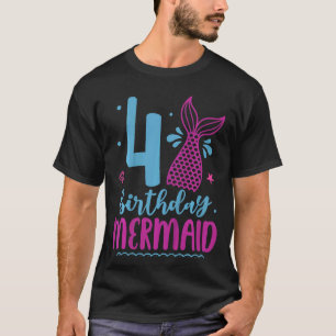 Kids 4th Birthday Mermaid 4 Year Old Girl Mermaid  T-Shirt