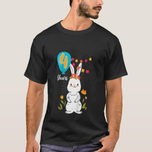 Kids 4th Birthday Party 4 Years Bunny Rabbit Flowe T-Shirt