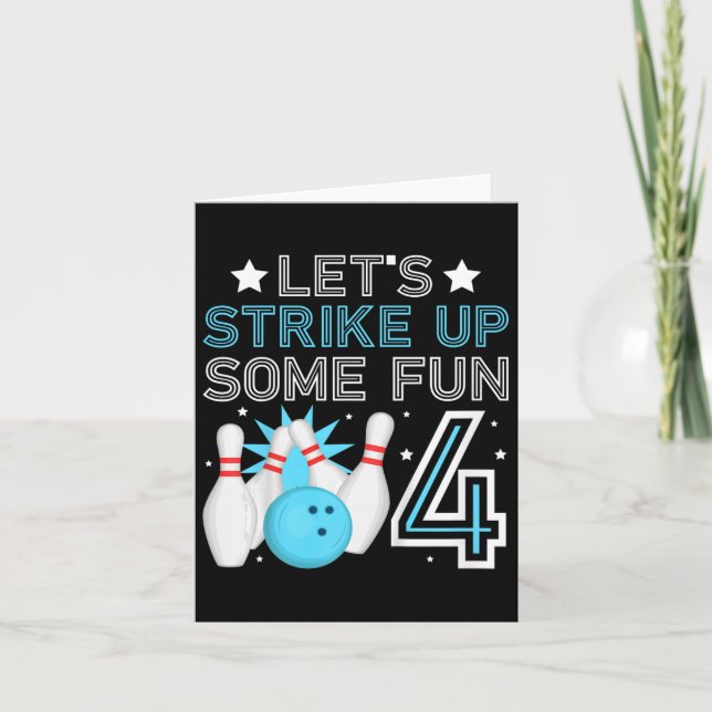 Kids 4th Birthday Party Bowling Boy 4 Year Old Bow Card (Front)