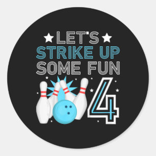 Kids 4th Birthday Party Bowling Boy 4 Year Old Bow Classic Round Sticker