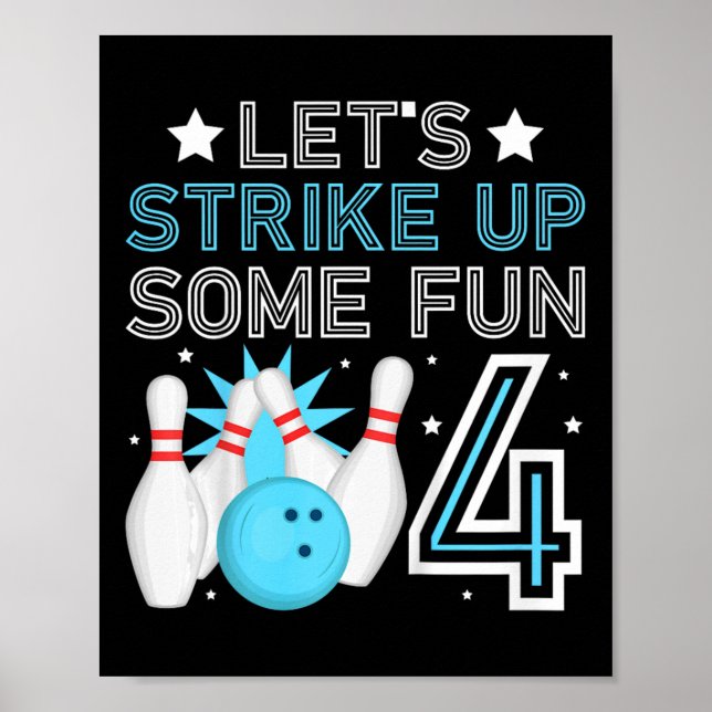 Kids 4th Birthday Party Bowling Boy 4 Year Old Bow Poster (Front)
