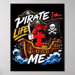 Kids 4th Birthday Pirate 4 Years Old Boy Theme Poster