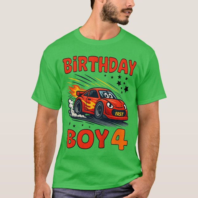 Kids 4th Birthday Racer Race Party Shirt for Birth (Front)