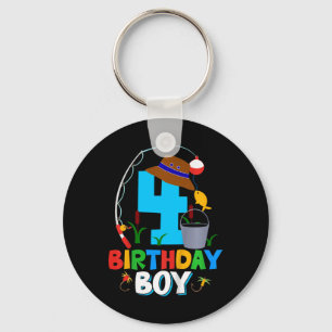 Kids 4th Birthday Shirt Boy Fishing Fish Bday Part Key Ring