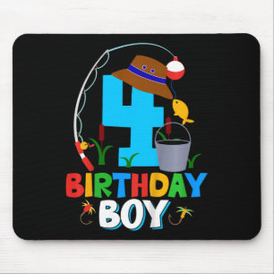 Kids 4th Birthday Shirt Boy Fishing Fish Bday Part Mouse Pad