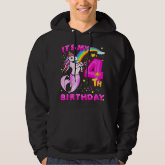 Kids 4th Birthday Unicorn Mermicorn Mermaid For Gi Hoodie
