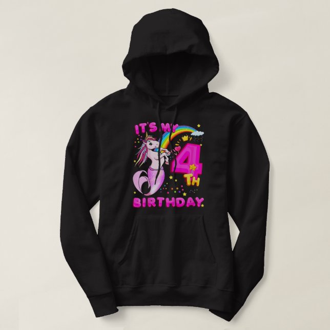 Kids 4th Birthday Unicorn Mermicorn Mermaid For Gi Hoodie (Design Front)