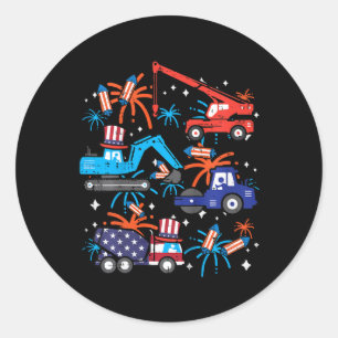Kids 4th July Construction Trucks Vehicle Patriot Classic Round Sticker