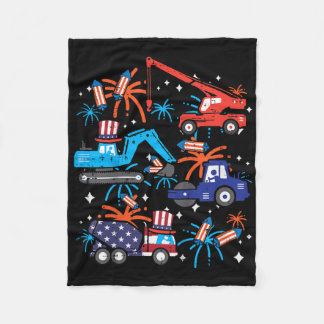 Kids 4th July Construction Trucks Vehicle Patriot Fleece Blanket