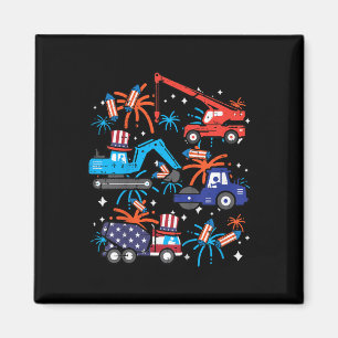 Kids 4th July Construction Trucks Vehicle Patriot Magnet