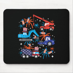 Kids 4th July Construction Trucks Vehicle Patriot Mouse Pad
