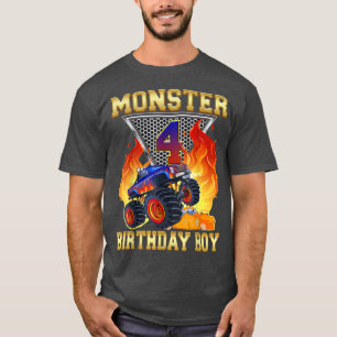 Kids 4th Monster Truck Birthday Boy 4 Year Old Par T-Shirt