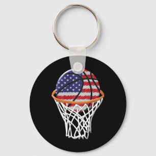 Kids 4th of July Basketball USA Flag Kids Youth Bo Key Ring
