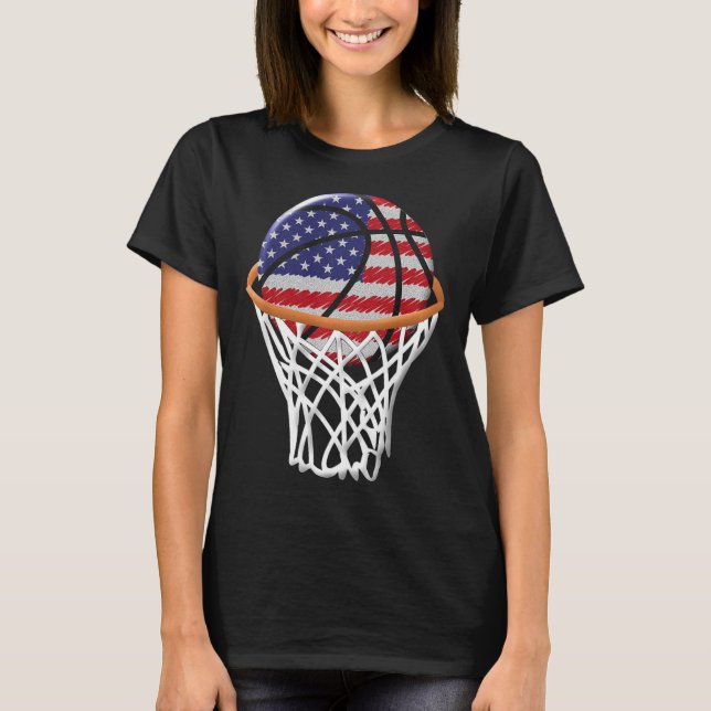 Kids 4th of July Basketball USA Flag Kids Youth Bo T-Shirt (Front)