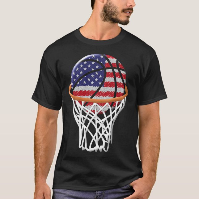 Kids 4th of July Basketball USA Flag Kids Youth Bo T-Shirt (Front)