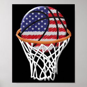 Kids 4th Of July Bysketbyll Usa Flag Kids Youth Bo Poster
