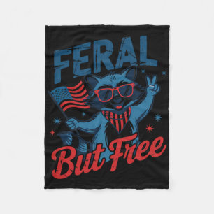 Kids 4th Of July Feral And Free Funny Racoon Usa Fleece Blanket